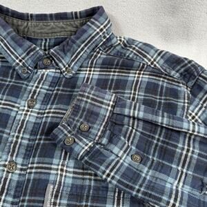 Woolrich Mens L Blue Tartan Plaid Flannel Shirt 100% Cotton Outdoor Workwear